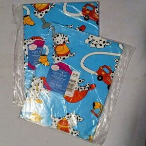 Vintage American Greetings Fireman Dalmatian Gift Wrap Sheets-FW1118F-NEW